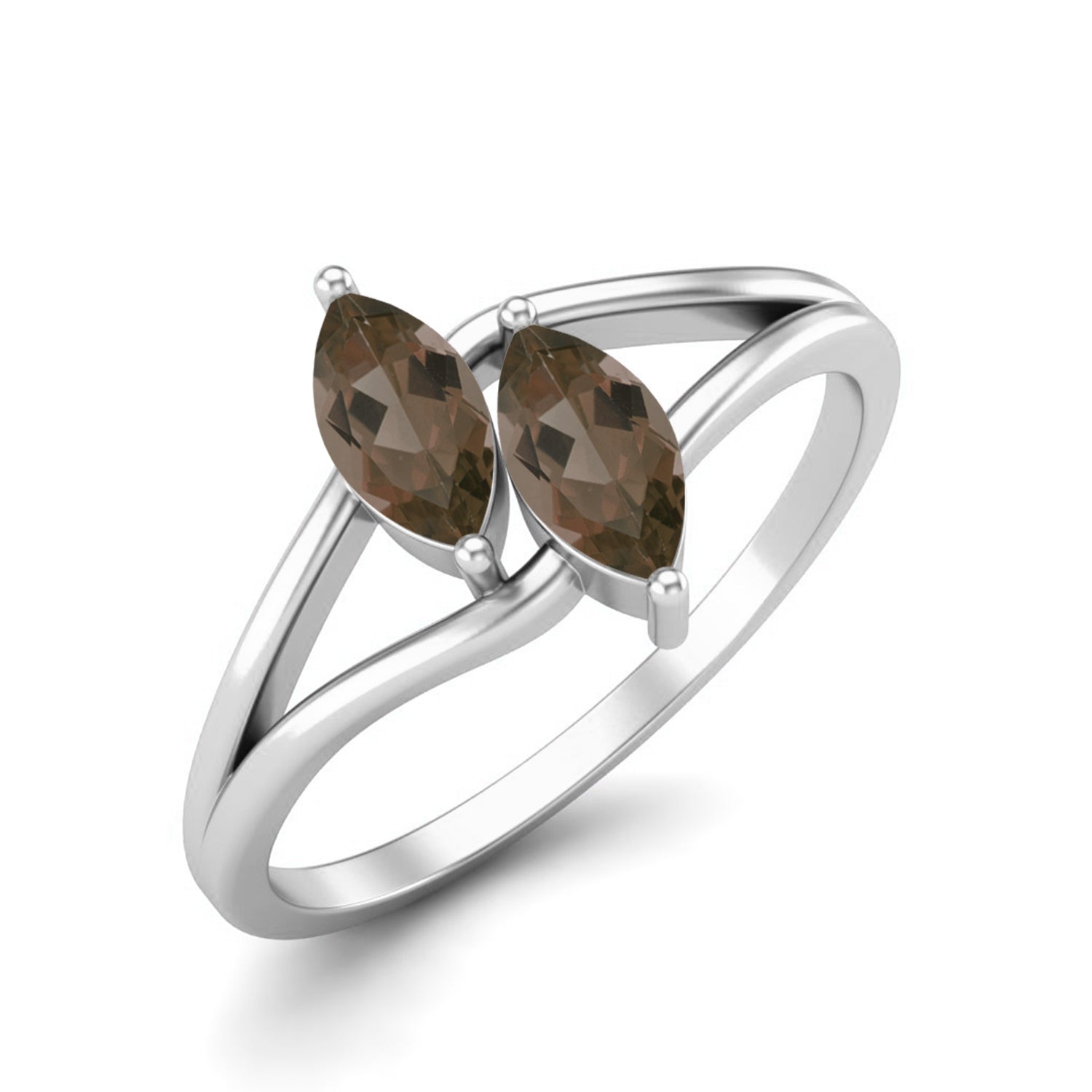 Smoky Quartz 0.30 Ct Marquise Twin Stone Split Shank Ring – 14K Yellow Gold