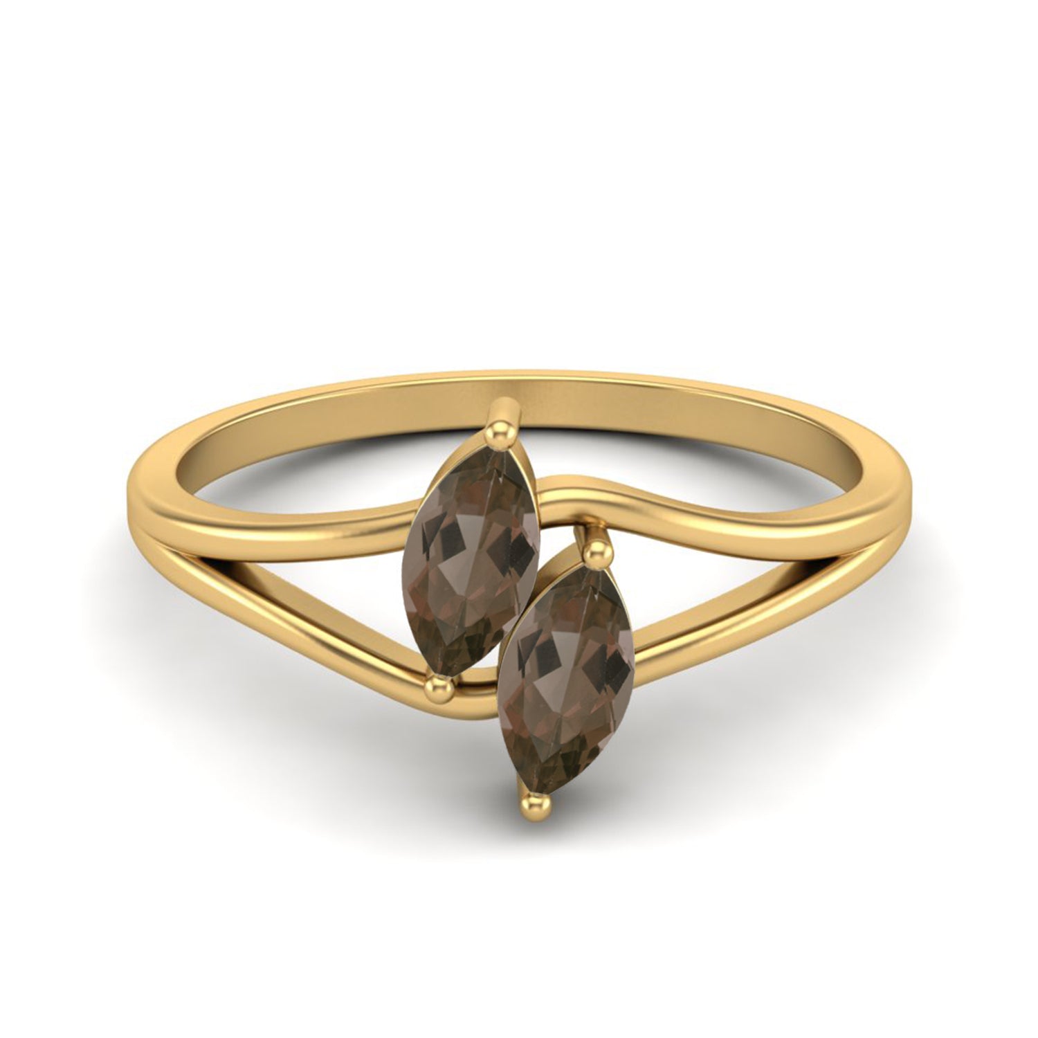 Smoky Quartz 0.30 Ct Marquise Twin Stone Split Shank Ring – 14K Yellow Gold