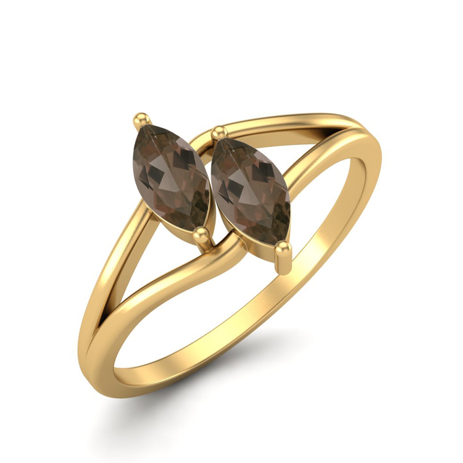 Smoky Quartz 0.30 Ct Marquise Twin Stone Split Shank Ring – 14K Yellow Gold