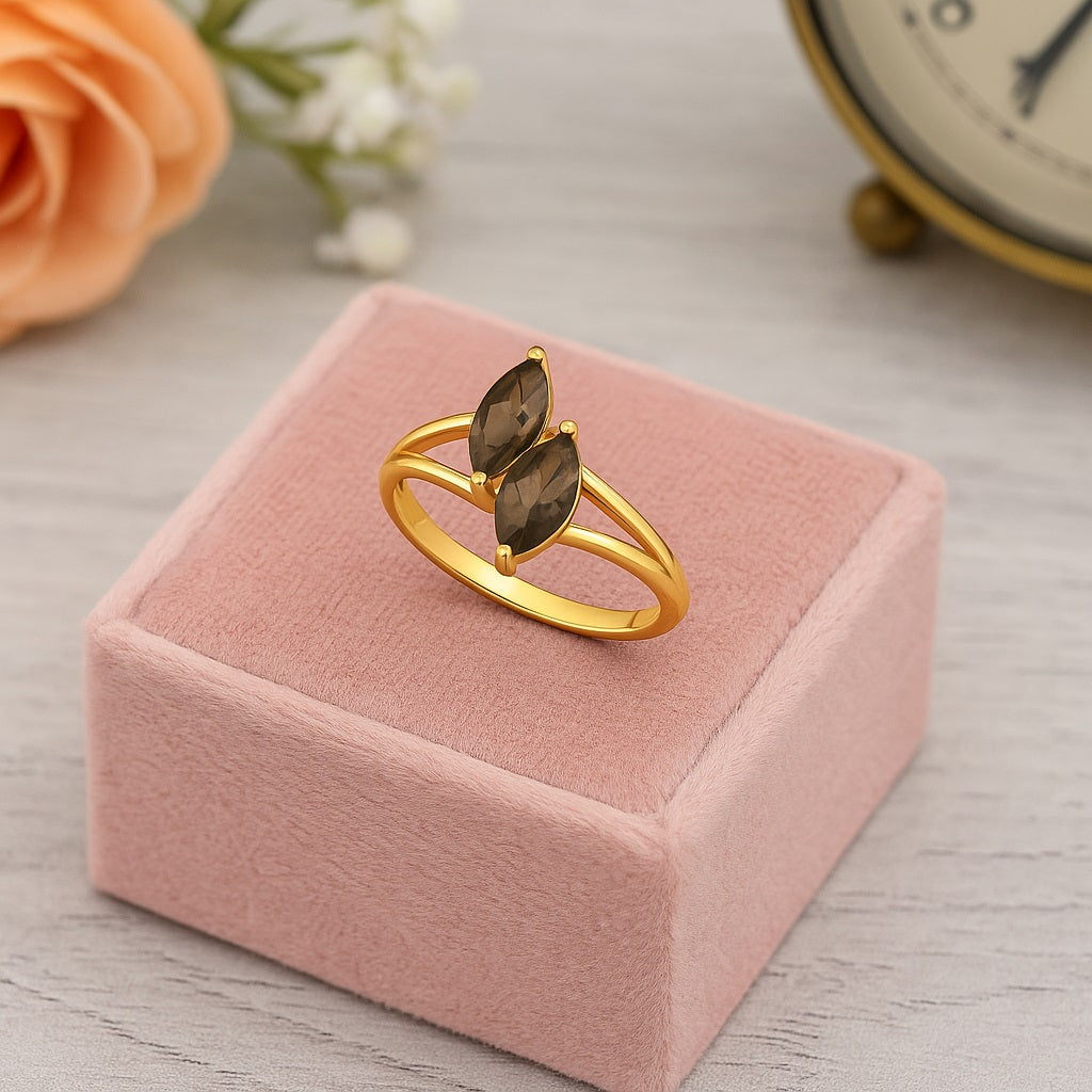 Smoky Quartz 0.30 Ct Marquise Twin Stone Split Shank Ring – 14K Yellow Gold