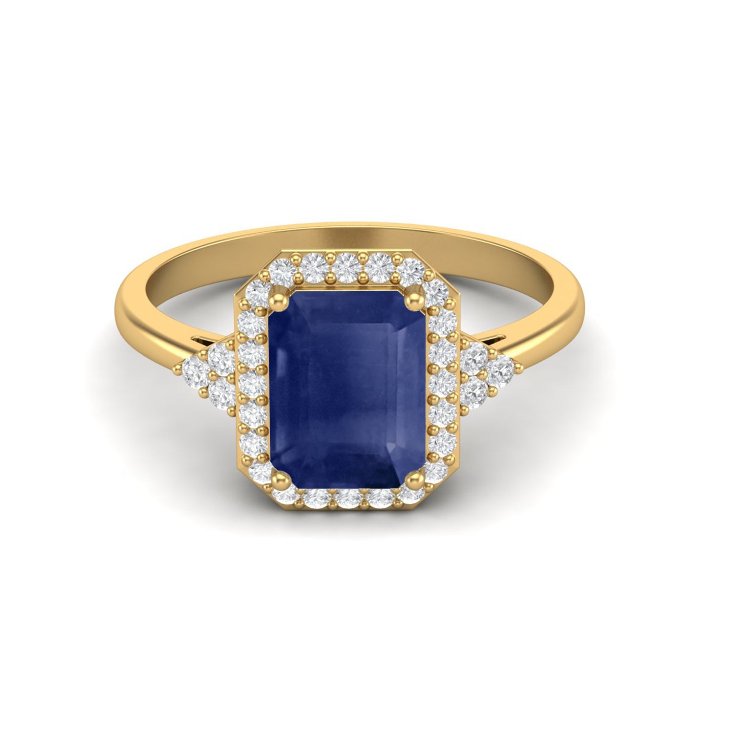 925 Sterling Silver Octagon Shape Blue Sapphire Ring Solitaire With Accent White Topaz Wedding Ring