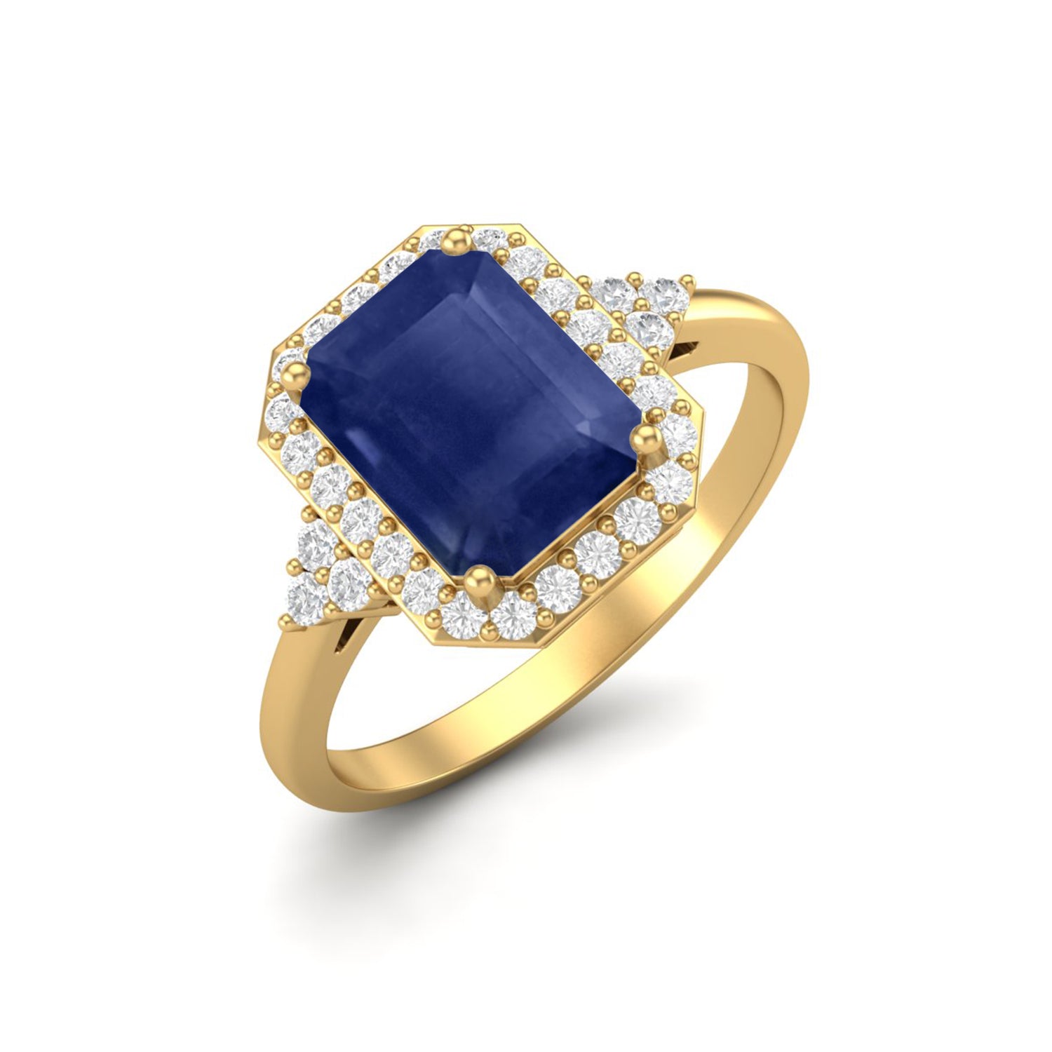 925 Sterling Silver Octagon Shape Blue Sapphire Ring Solitaire With Accent White Topaz Wedding Ring