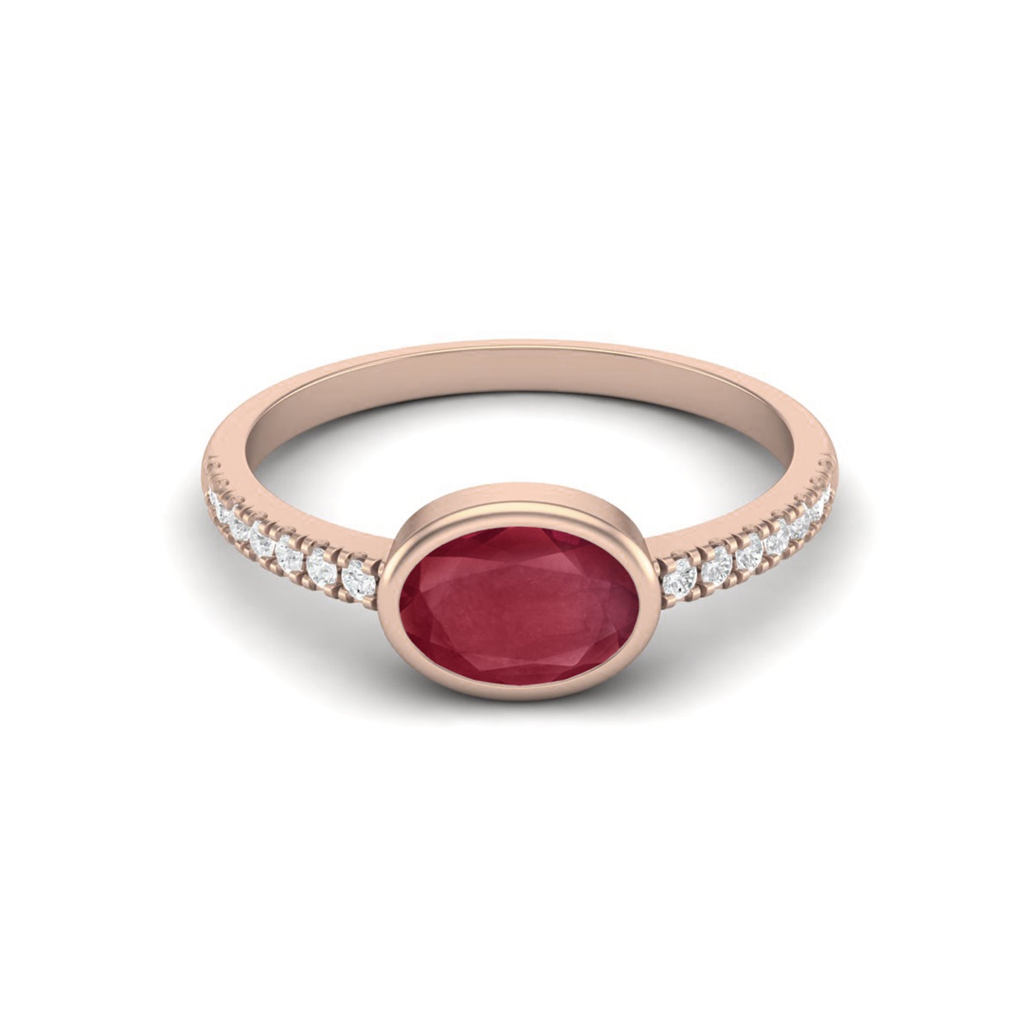 Ruby 1.00 Ct Oval Solitaire Accent Ring – 14k Yellow Gold