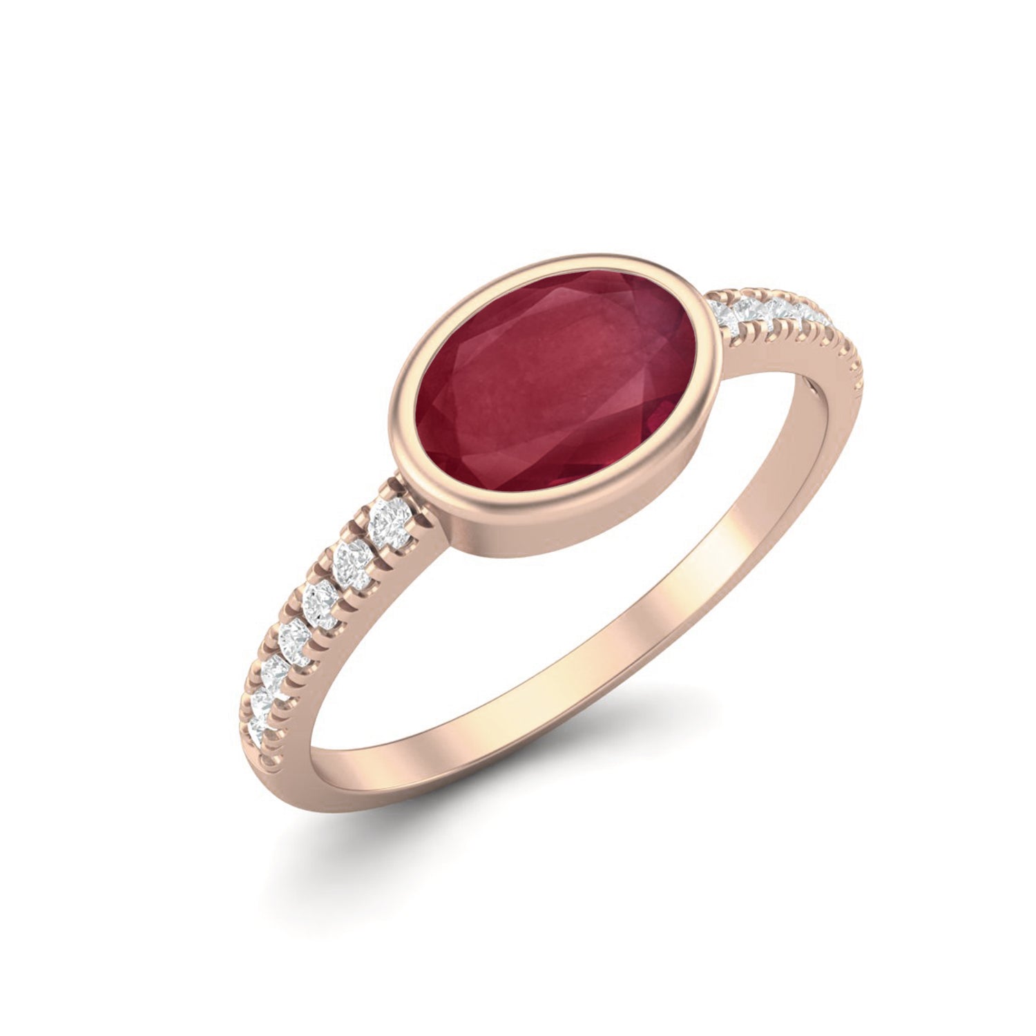 Ruby 1.00 Ct Oval Solitaire Accent Ring – 14k Yellow Gold