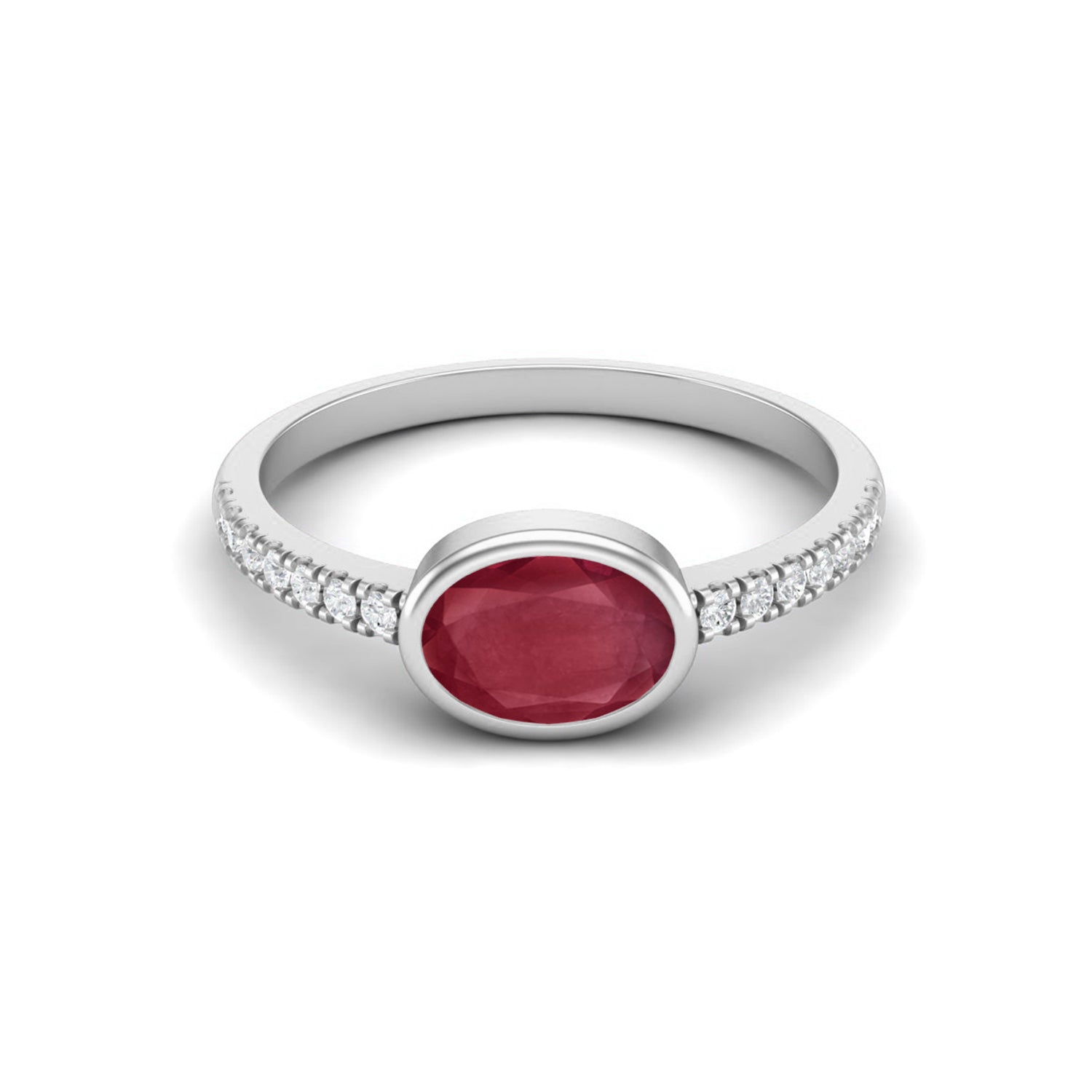 Ruby 1.00 Ct Oval Solitaire Accent Ring – 14k Yellow Gold