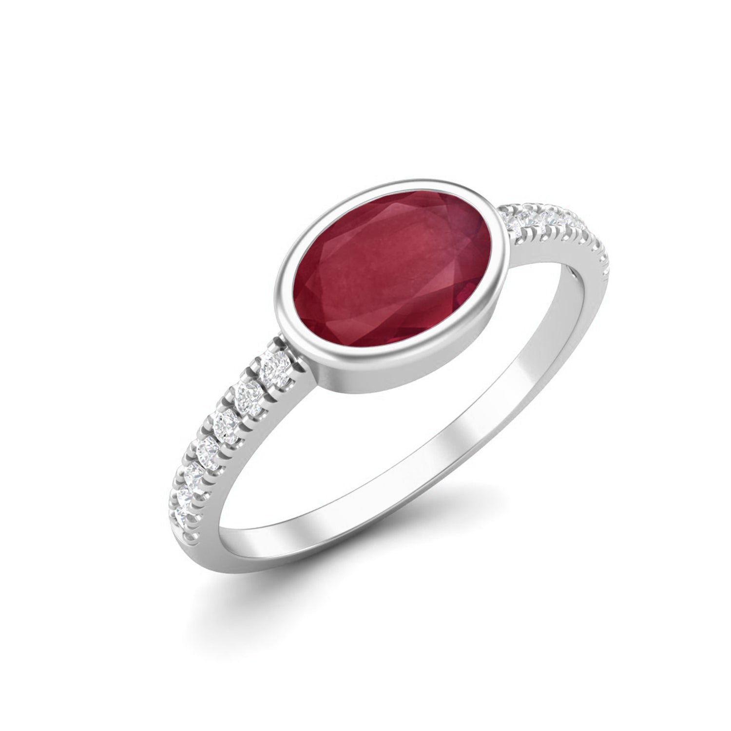 Ruby 1.00 Ct Oval Solitaire Accent Ring – 14k Yellow Gold