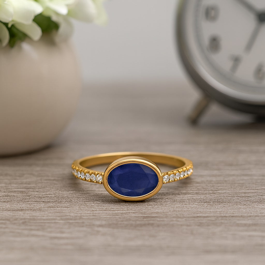 Blue Sapphire Bezel Set Ring – Sterling Silver