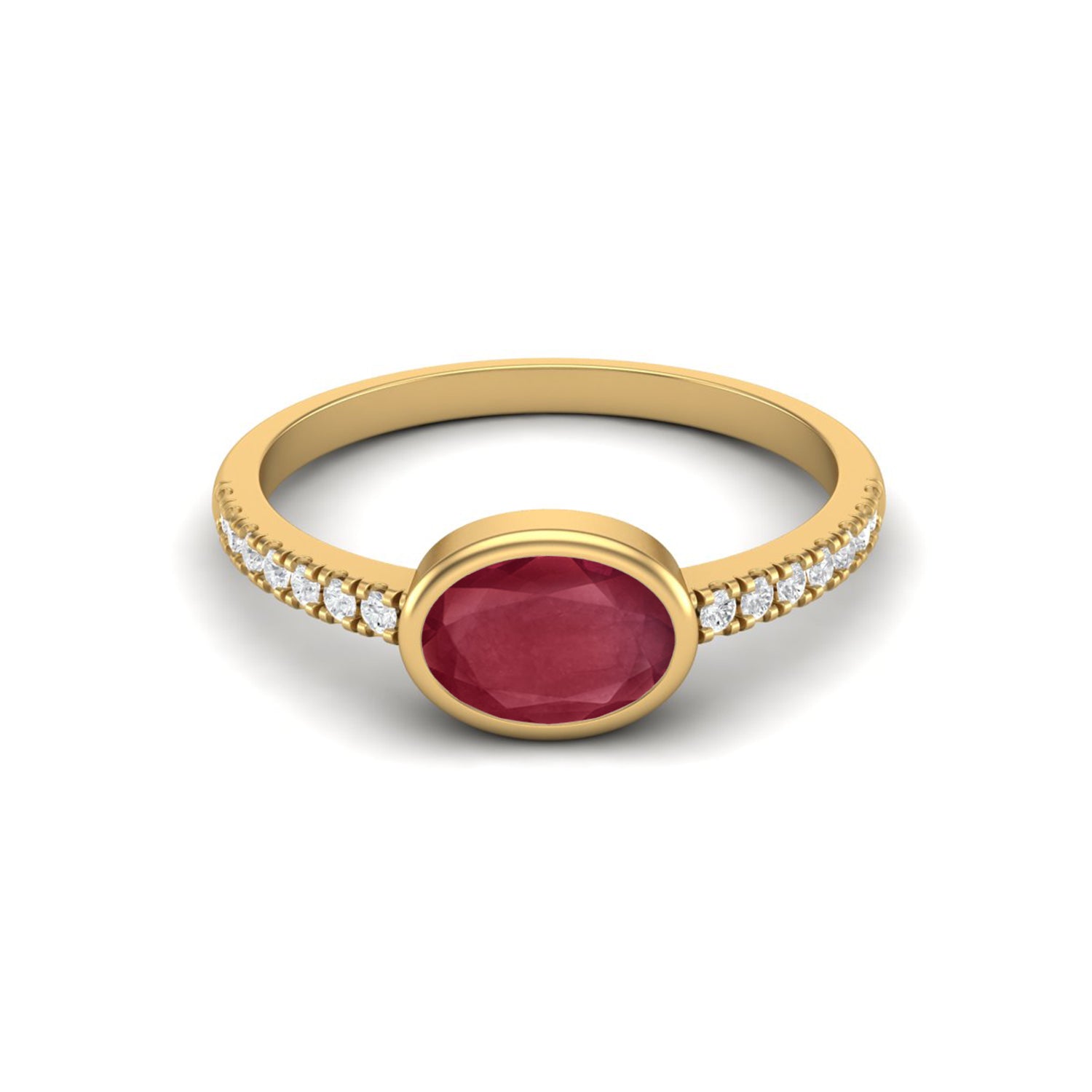 Ruby 1.00 Ct Oval Solitaire Accent Ring – 14k Yellow Gold