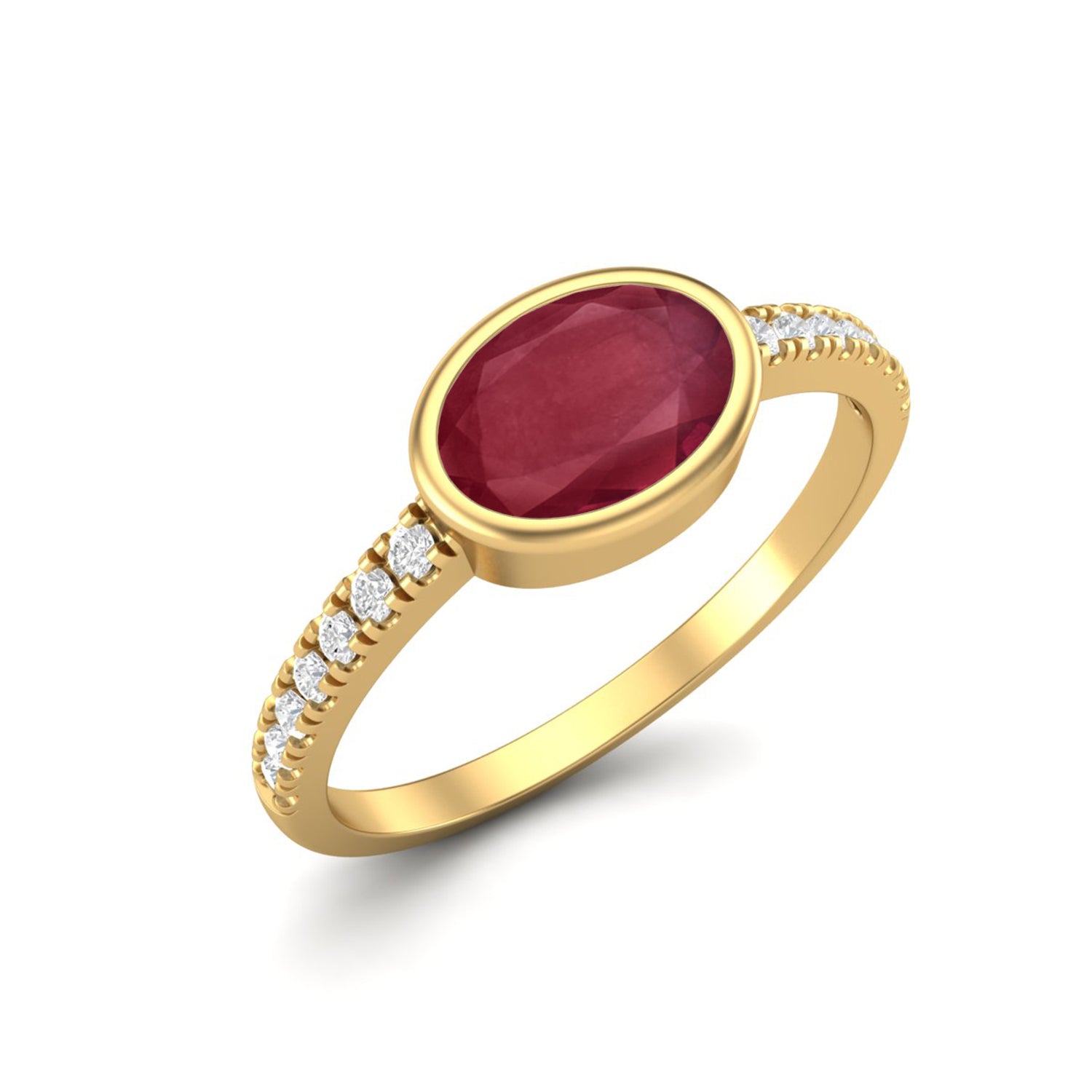 Ruby 1.00 Ct Oval Solitaire Accent Ring – 14k Yellow Gold