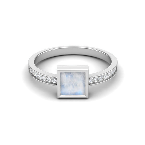 925 Sterling Silver Moonstone Engagement Ring For Women Square Shaped Ring