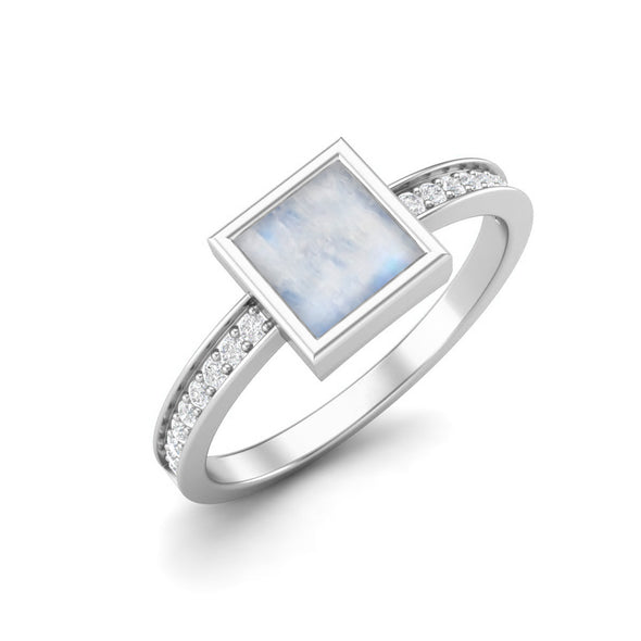 925 Sterling Silver Moonstone Engagement Ring For Women Square Shaped Ring