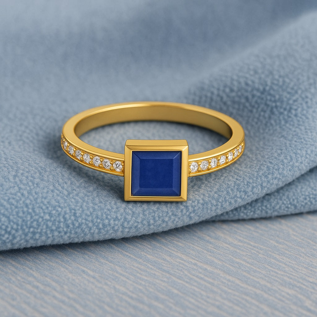 Blue Sapphire Square Solitaire Ring – Sterling Silver