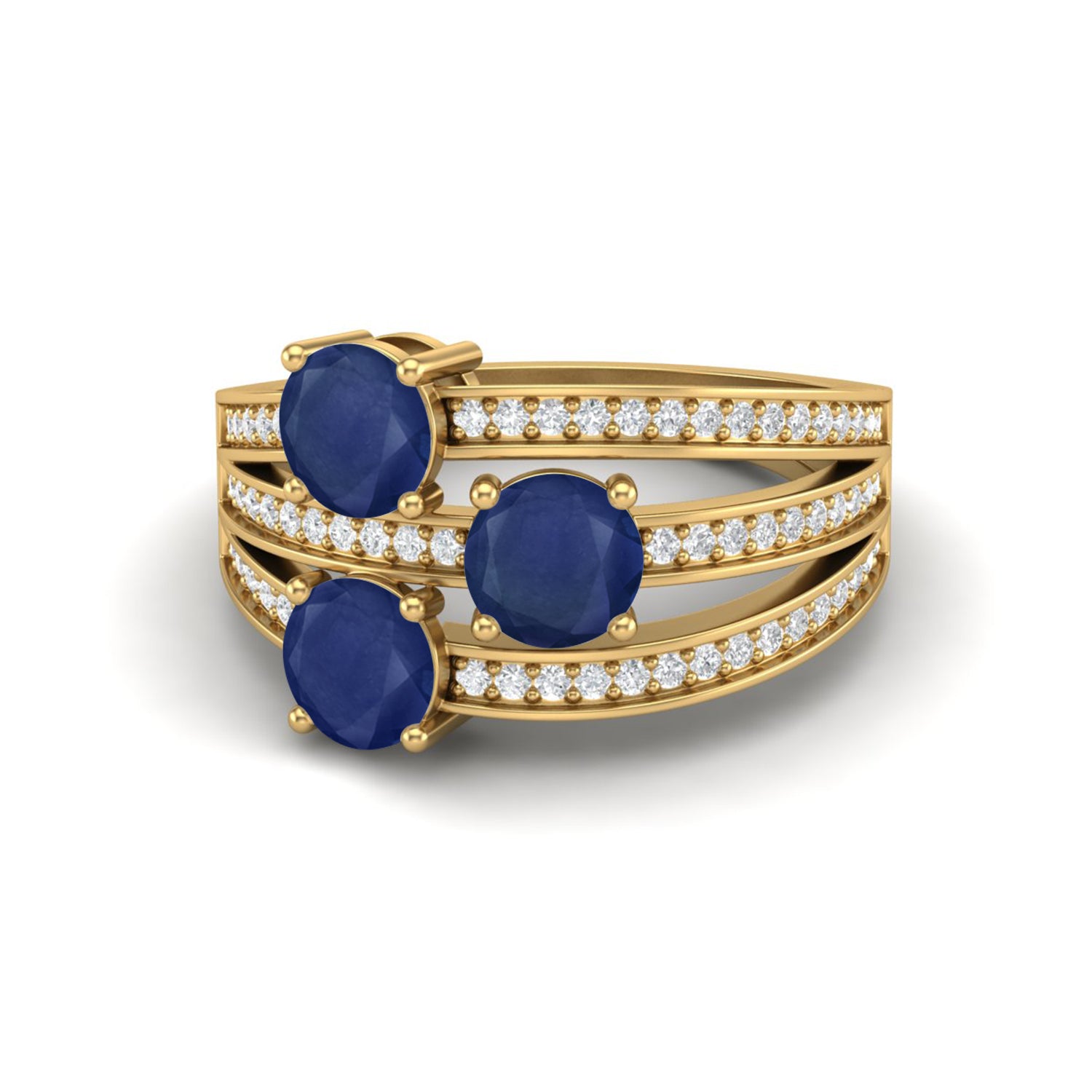 Blue Sapphire Triple Stone Ring - Sterling Silver