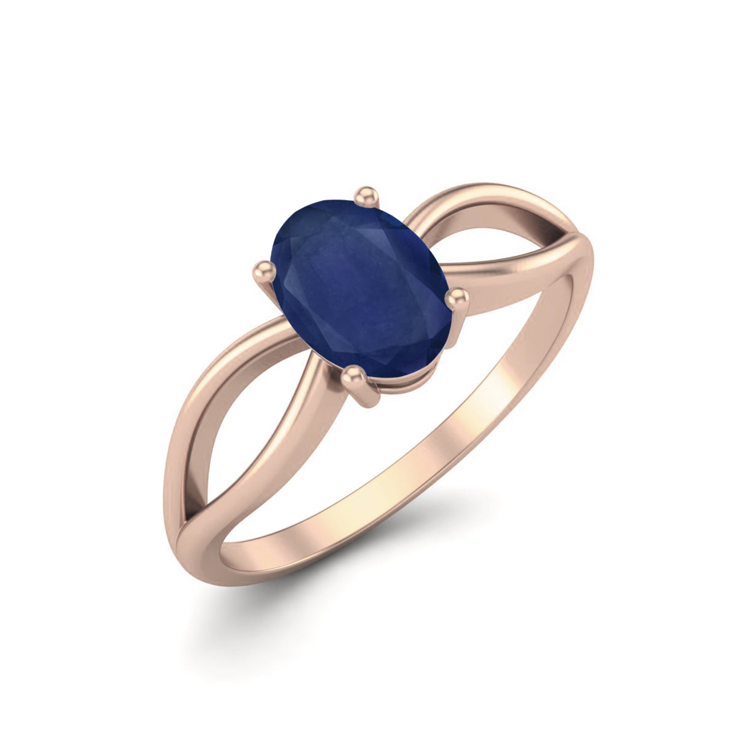 Blue Sapphire 1.00 Ct Oval Solitaire Split Shank Ring - 14k Yellow Gold