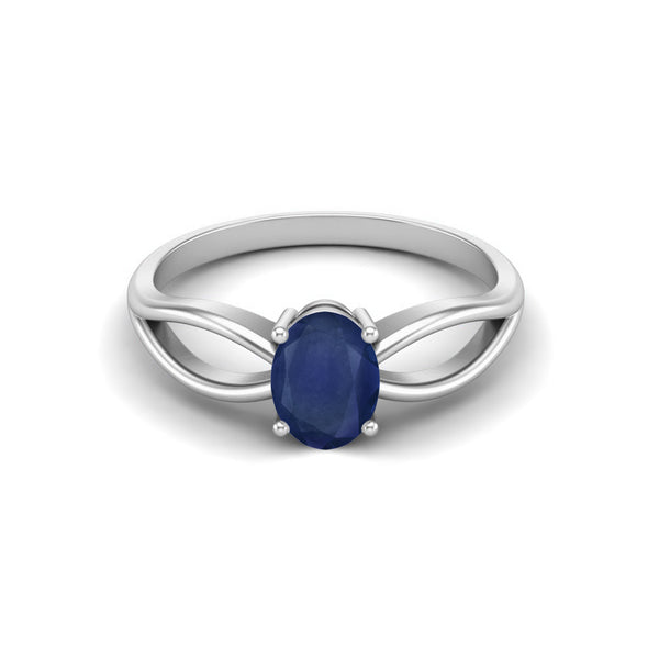 Oval Cut Blue Sapphire Gemstone Ring 925 Sterling Silver Solitaire Celtic Ring For Women