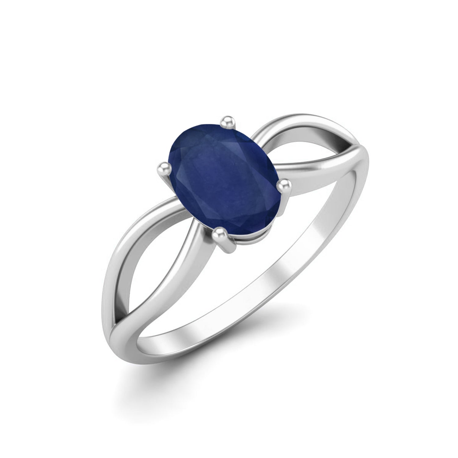 Oval Cut Blue Sapphire Gemstone Ring 925 Sterling Silver Solitaire Celtic Ring For Women