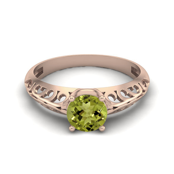 Round Shape Peridot Engagement Ring 925 Sterling Silver Solitaire Ring Art Deco Filigree Ring