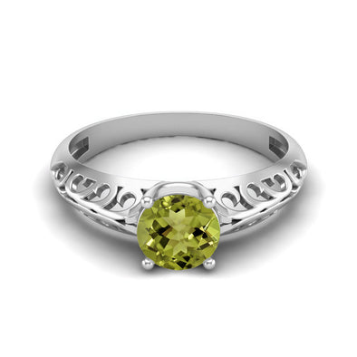 Round Shape Peridot Engagement Ring 925 Sterling Silver Solitaire Ring Art Deco Filigree Ring