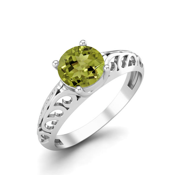 Round Shape Peridot Engagement Ring 925 Sterling Silver Solitaire Ring Art Deco Filigree Ring