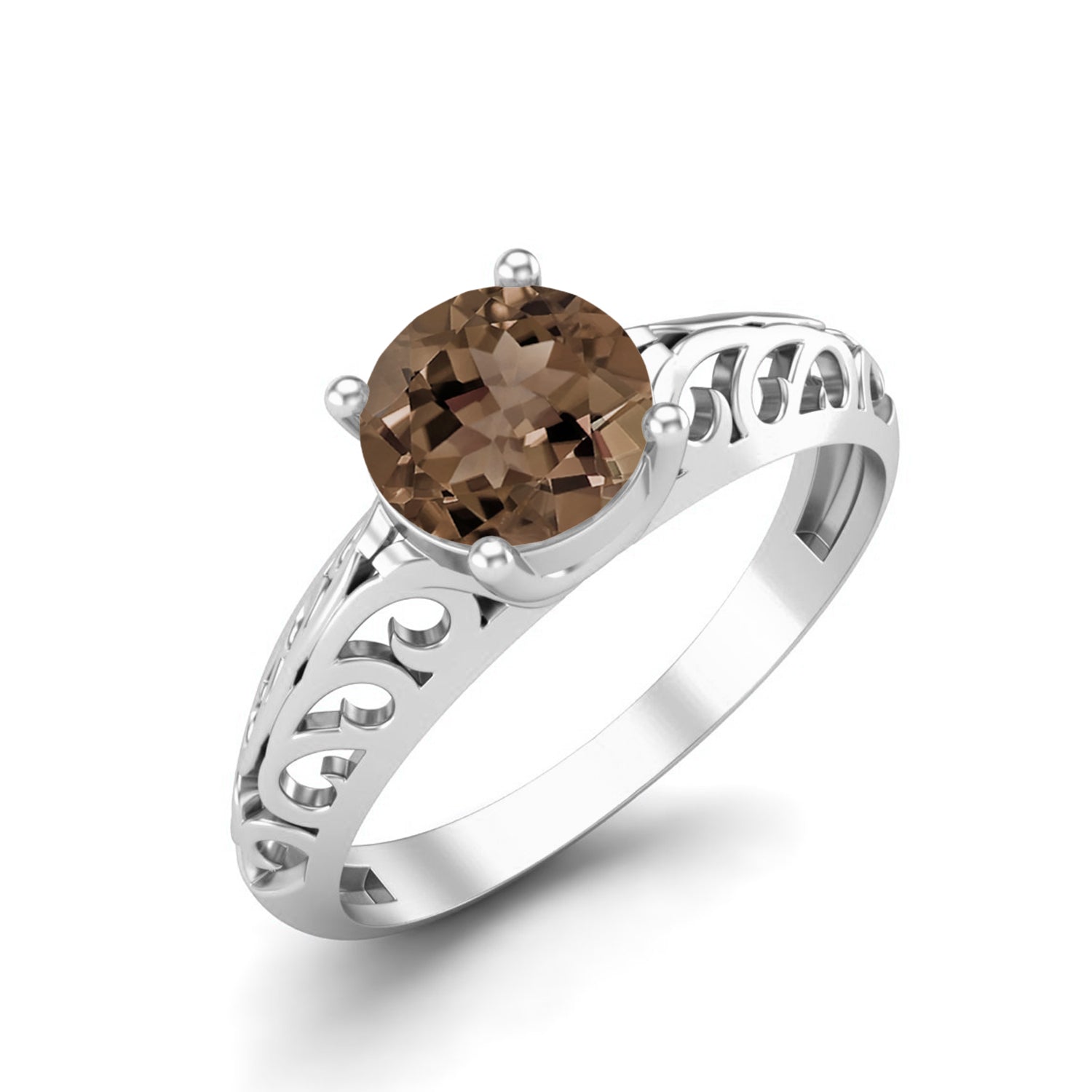 Smoky Quartz 0.75 Ct Round Vintage Filigree Ring – 14K Yellow Gold