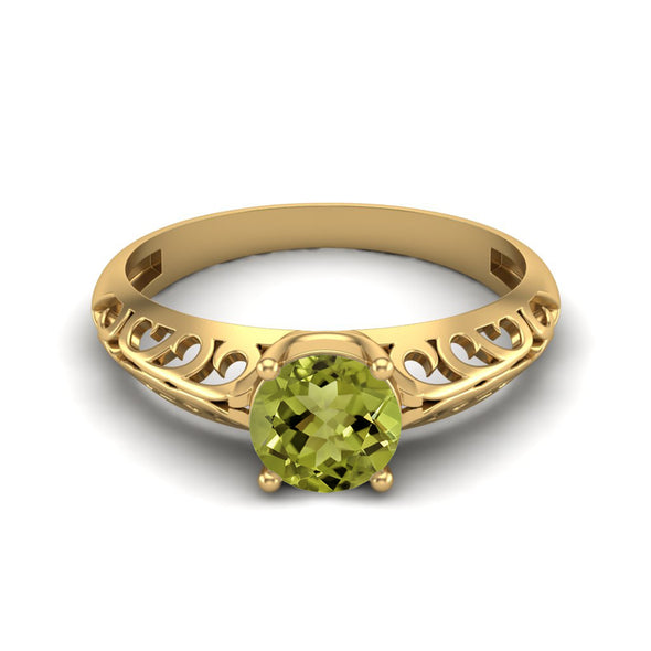 Round Shape Peridot Engagement Ring 925 Sterling Silver Solitaire Ring Art Deco Filigree Ring