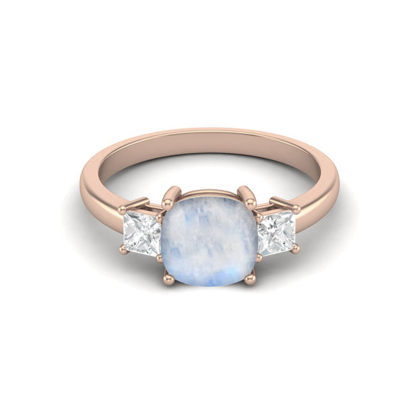 Cushion Shape Moonstone Engagement Ring 925 Sterling Silver Bridal Ring