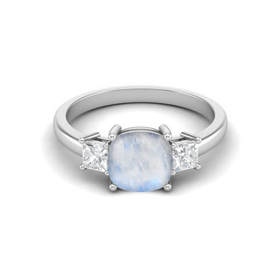Cushion Shape Moonstone Engagement Ring 925 Sterling Silver Bridal Ring
