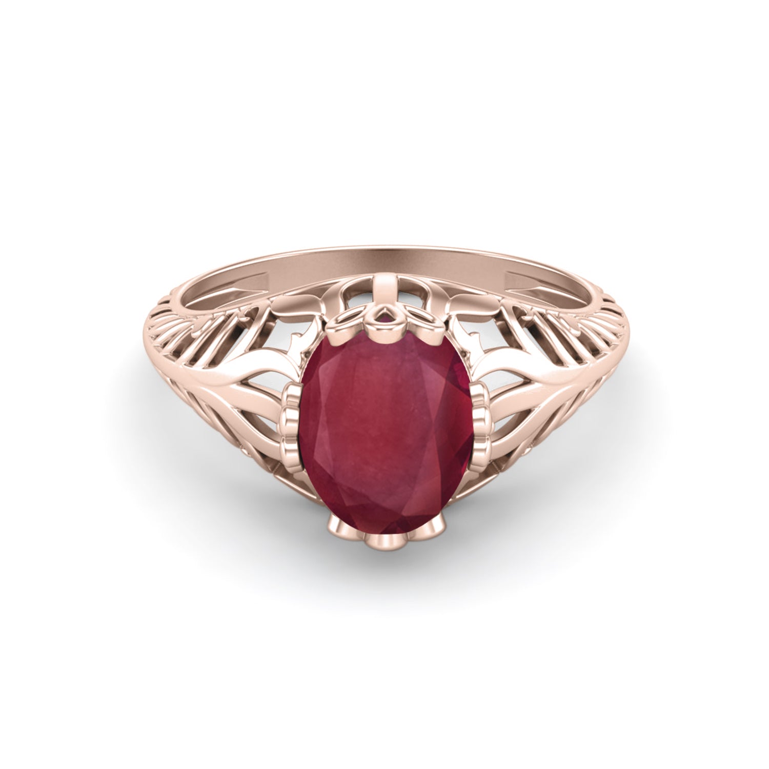 Ruby 2.50 Ct Oval Vintage Filigree Ring  – 14k Yellow Gold