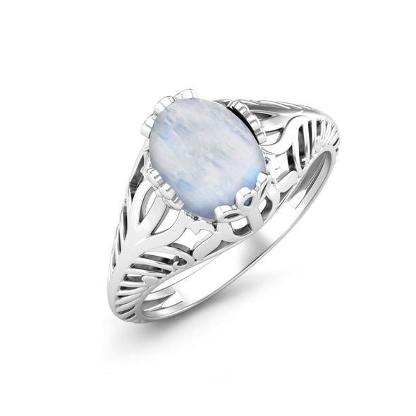 Natural Moonstone Engagement Ring in 925 Sterling Silver Vintage Style Art Deco Solitaire Ring