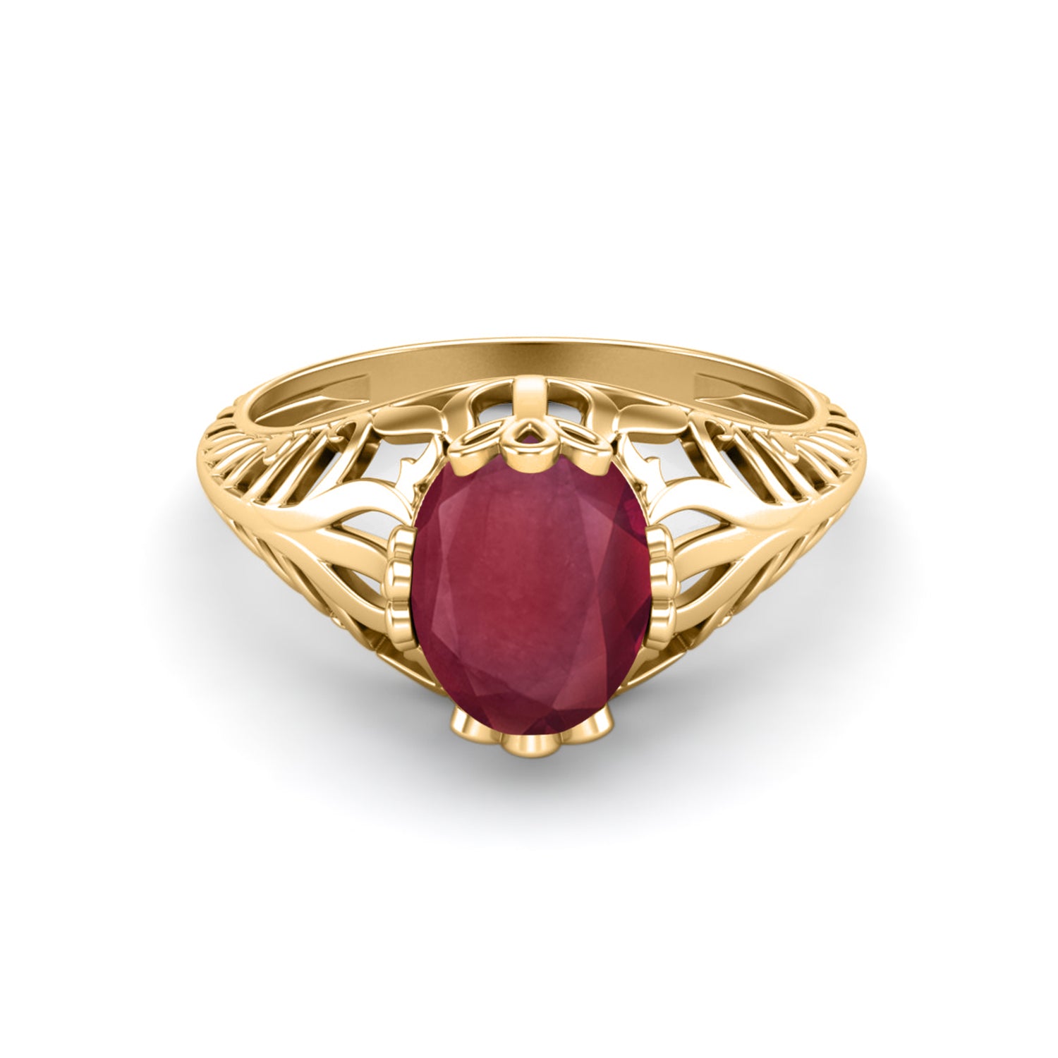 Ruby 2.50 Ct Oval Vintage Filigree Ring  – 14k Yellow Gold