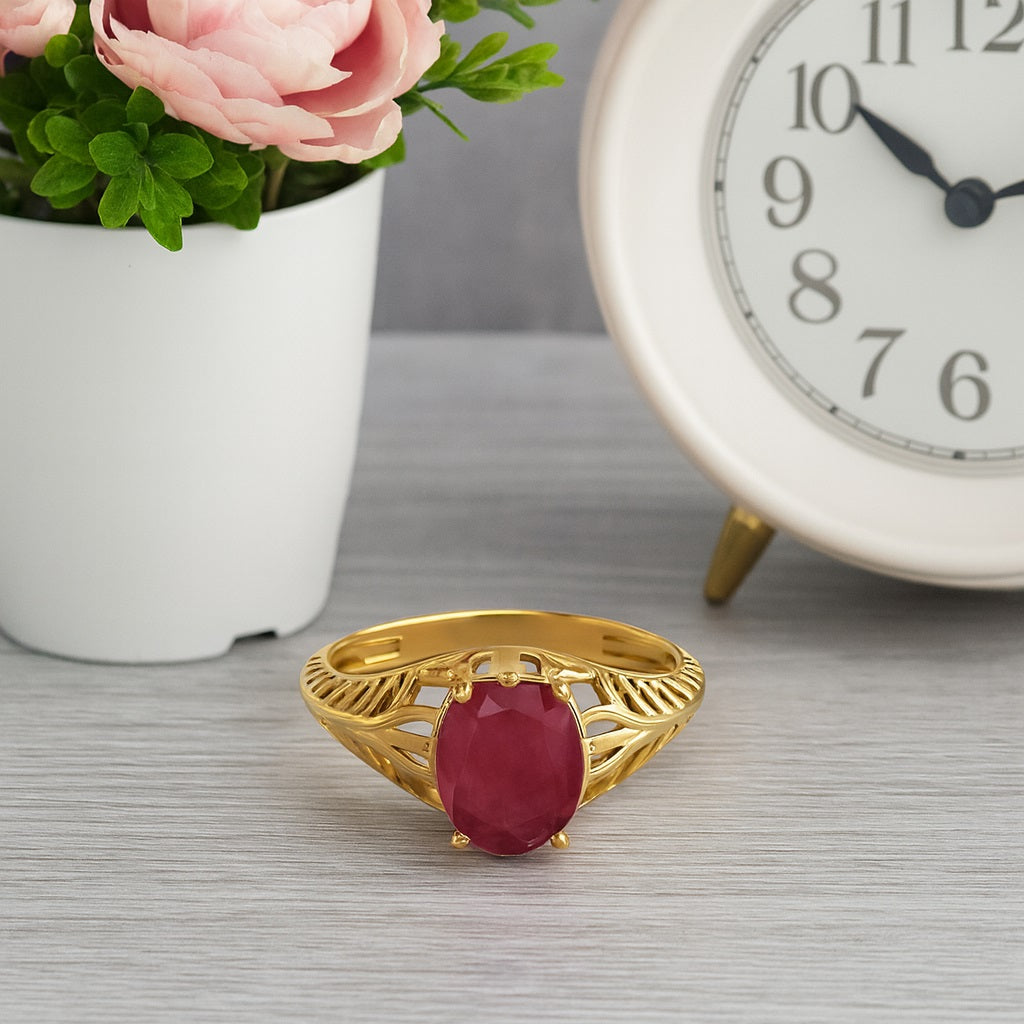 Ruby 2.50 Ct Oval Vintage Filigree Ring  – 14k Yellow Gold