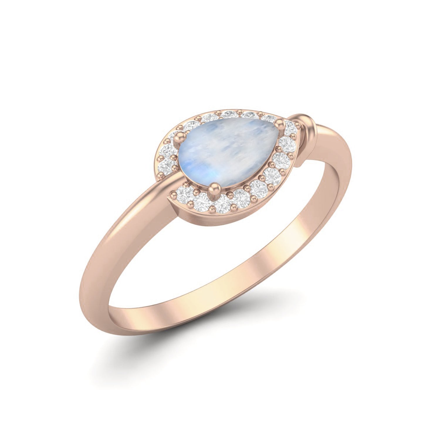 Anello di fidanzamento con alone di pietra di luna a forma di pera, anello di nozze solitario minimalista vintage