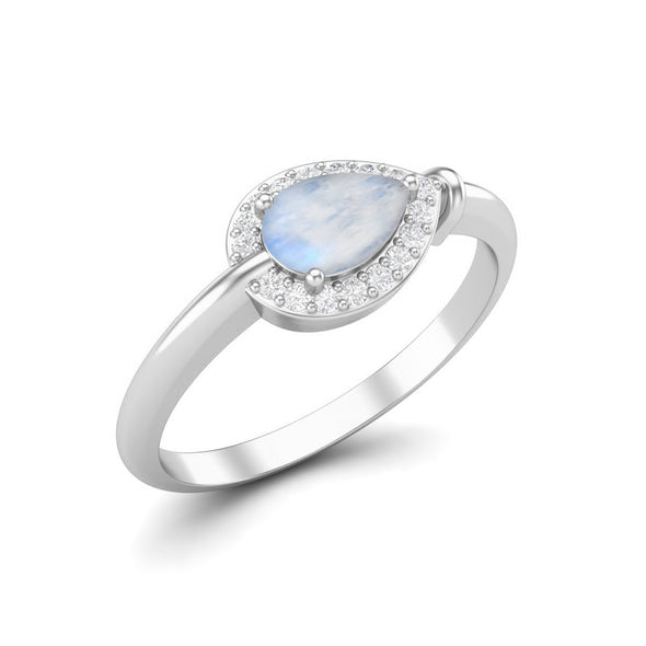 Pear Shaped Moonstone Halo Engagement Ring Vintage Minimalist Solitaire Wedding Ring