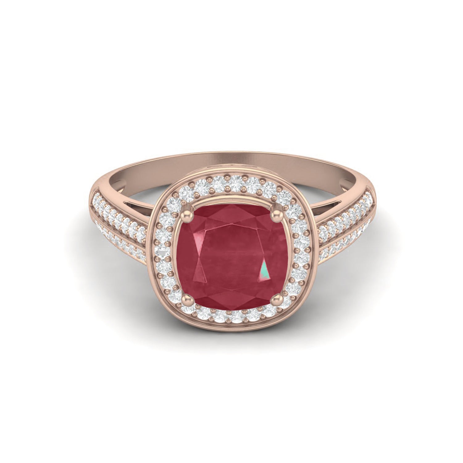 Ruby 2.05 Ct Cushion Solitaire Accents Ring – 14k Yellow Gold