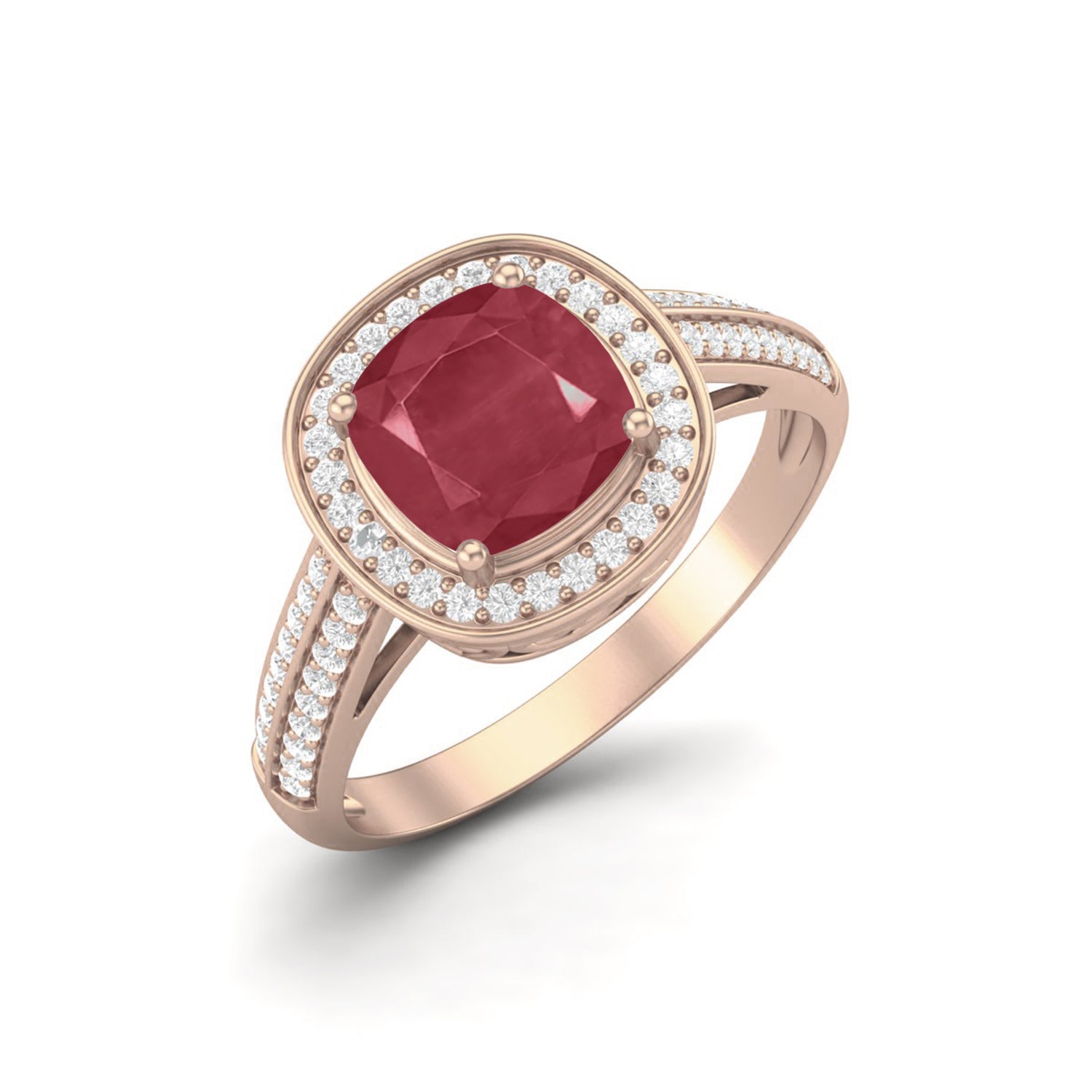 Ruby 2.05 Ct Cushion Solitaire Accents Ring – 14k Yellow Gold