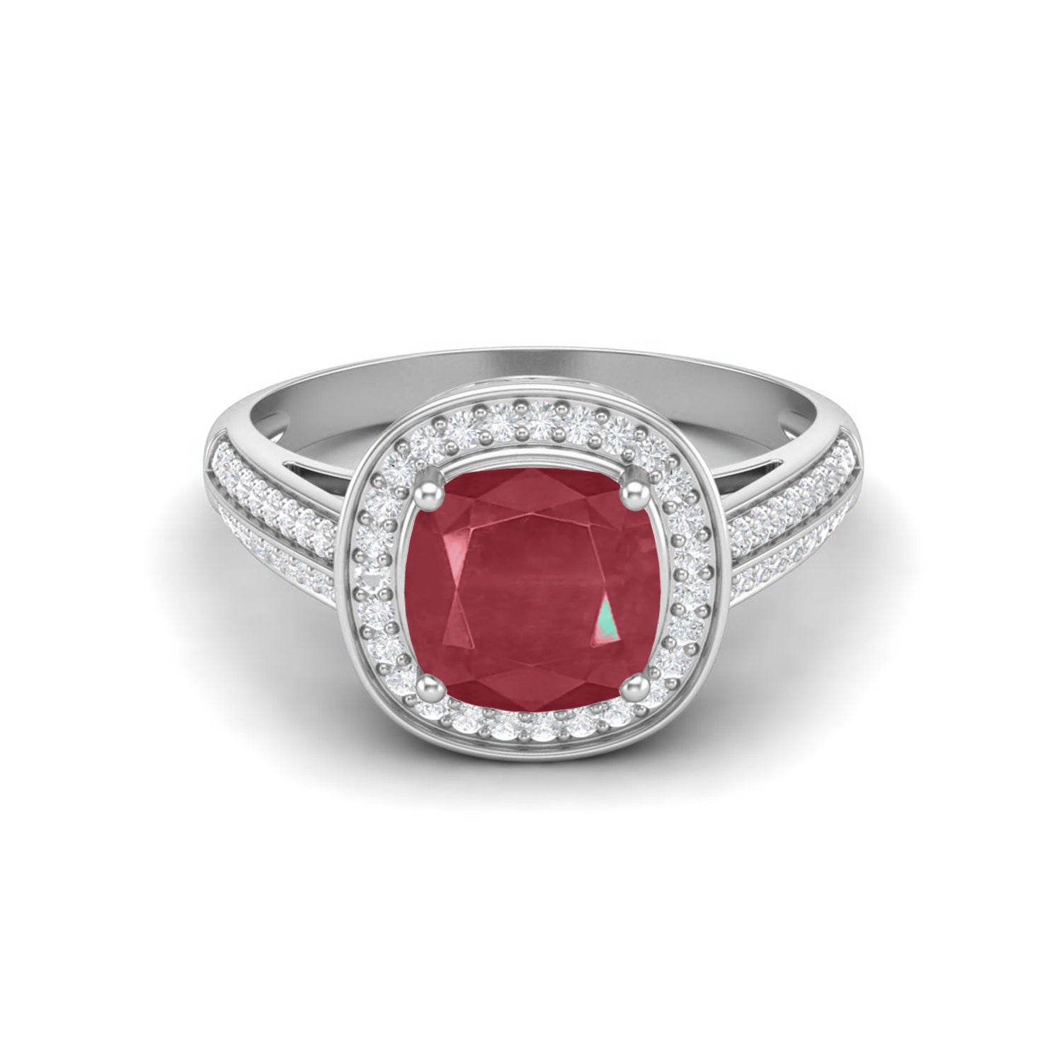 Ruby 2.05 Ct Cushion Solitaire Accents Ring – 14k Yellow Gold