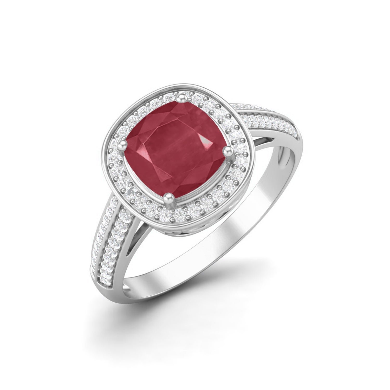 Ruby 2.05 Ct Cushion Solitaire Accents Ring – 14k Yellow Gold