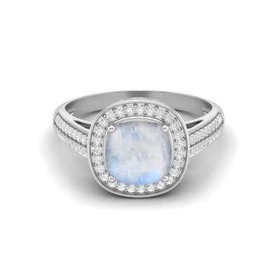 Cushion Cut Moonstone Bridal Ring 925 Sterling Silver Solitaire Engagement Ring