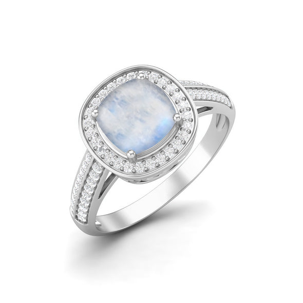 Cushion Cut Moonstone Bridal Ring 925 Sterling Silver Solitaire Engagement Ring