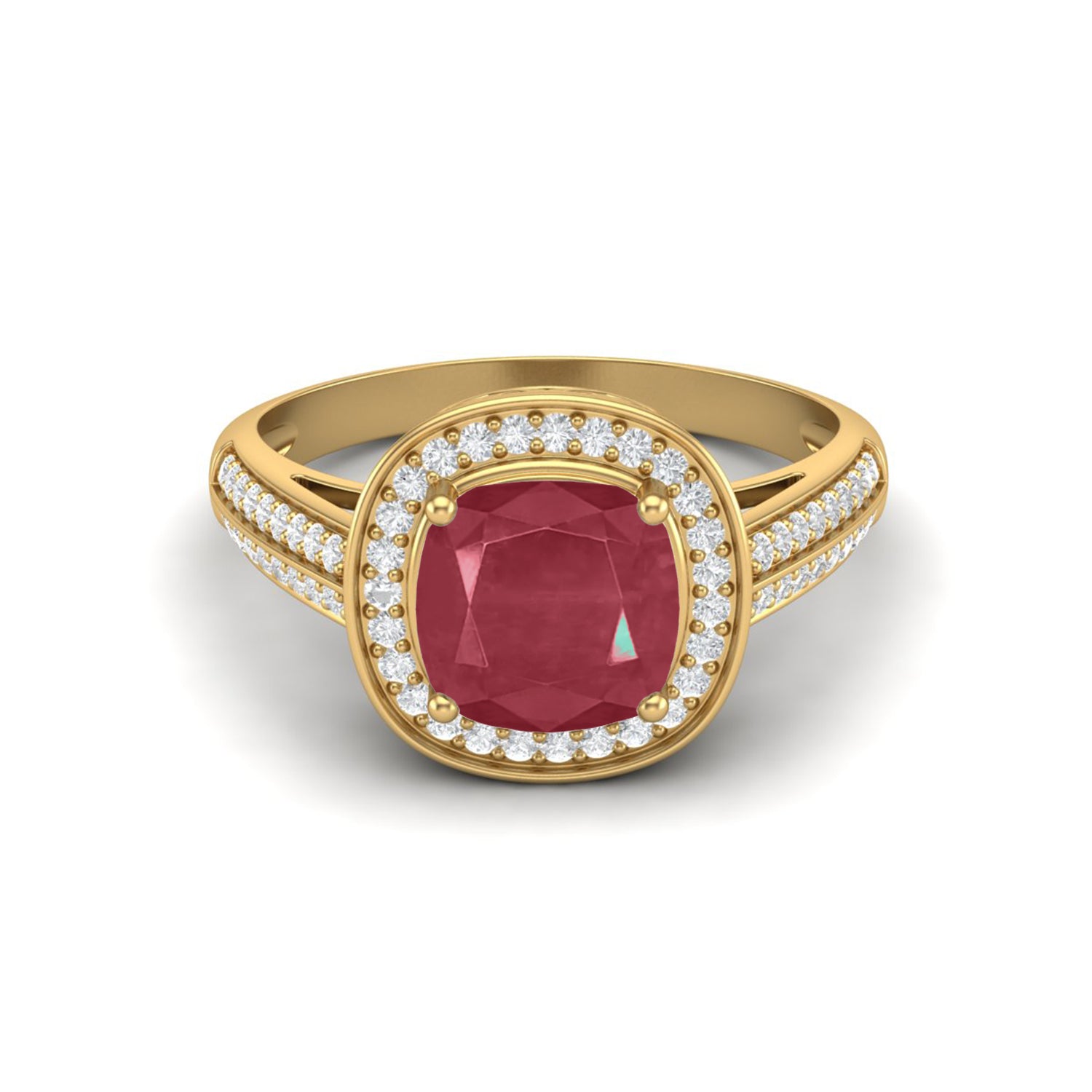 Ruby 2.05 Ct Cushion Solitaire Accents Ring – 14k Yellow Gold