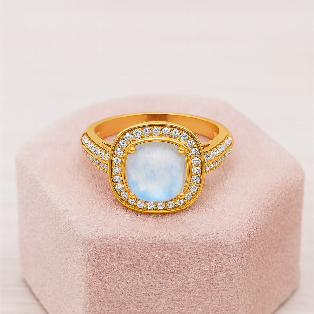 Moonstone Double Halo Ring –  Sterling Silver