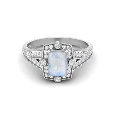 Natural Moonstone Bridal Ring Unique Solitaire Shank Engagement Ring in 925 Sterling Silver