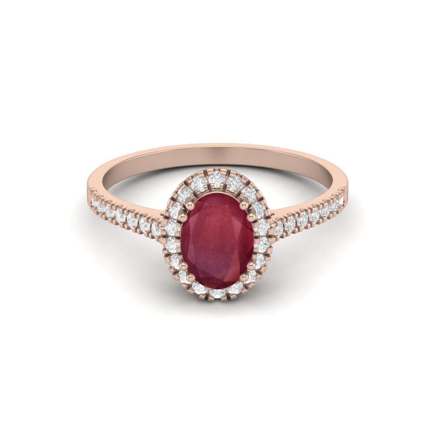 Ruby 1.00 Ct Oval Halo Classic Ring – 14k Yellow Gold