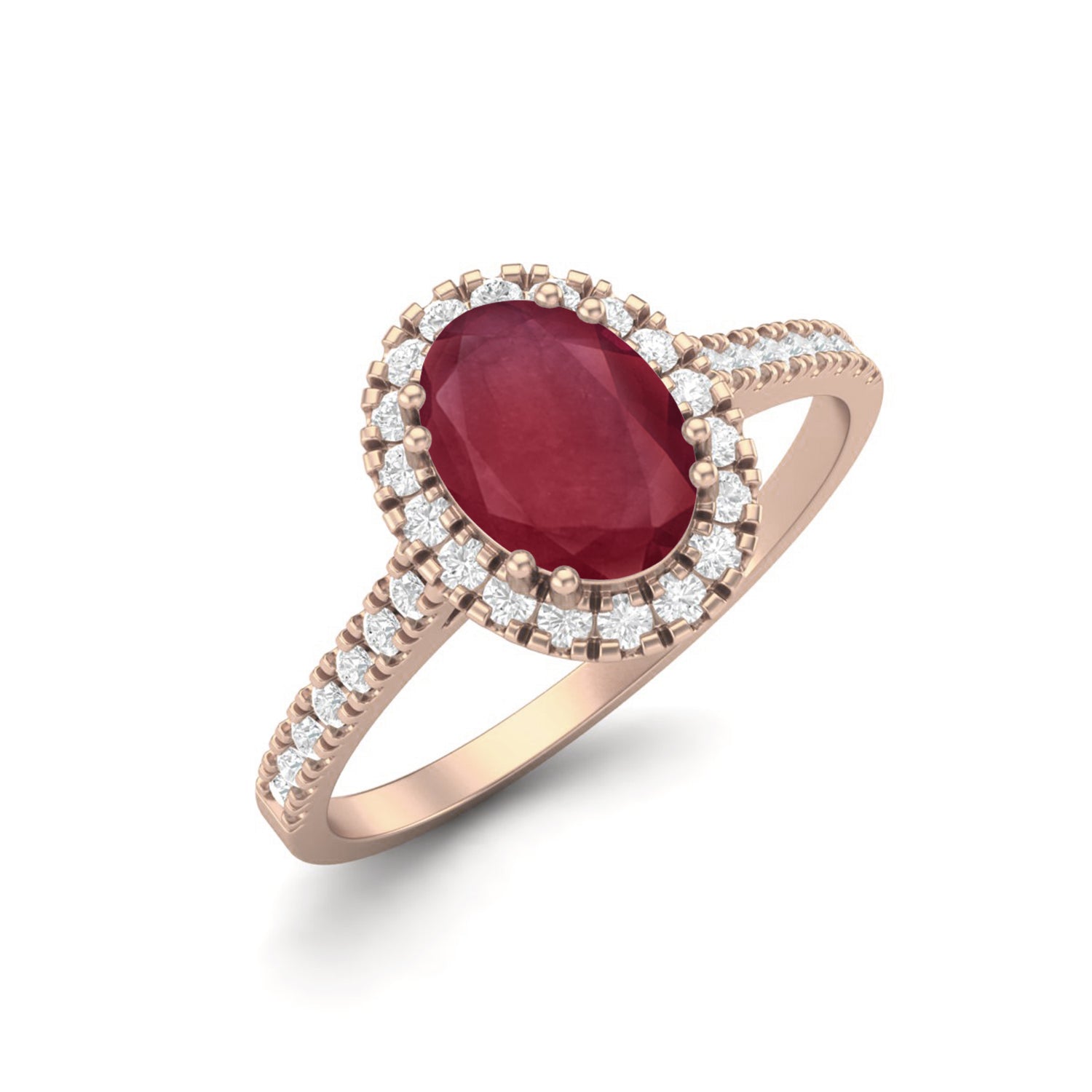 Ruby 1.00 Ct Oval Halo Classic Ring – 14k Yellow Gold