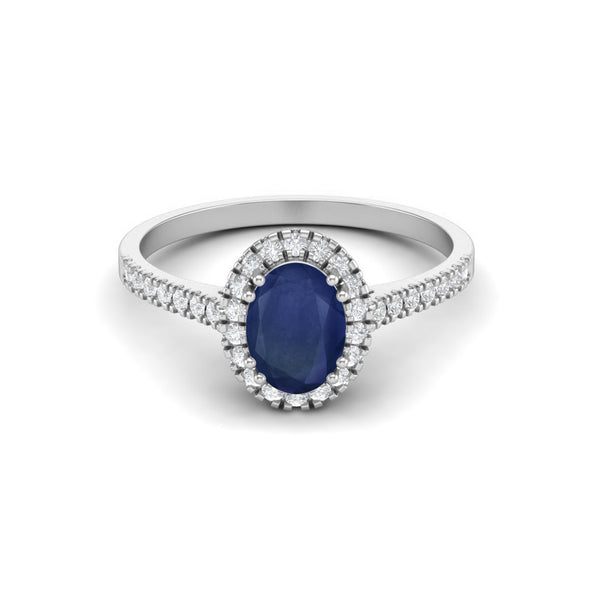 Oval Cut Blue Sapphire Gemstone Halo Ring 925 Sterling Silver Engagement Ring For Women