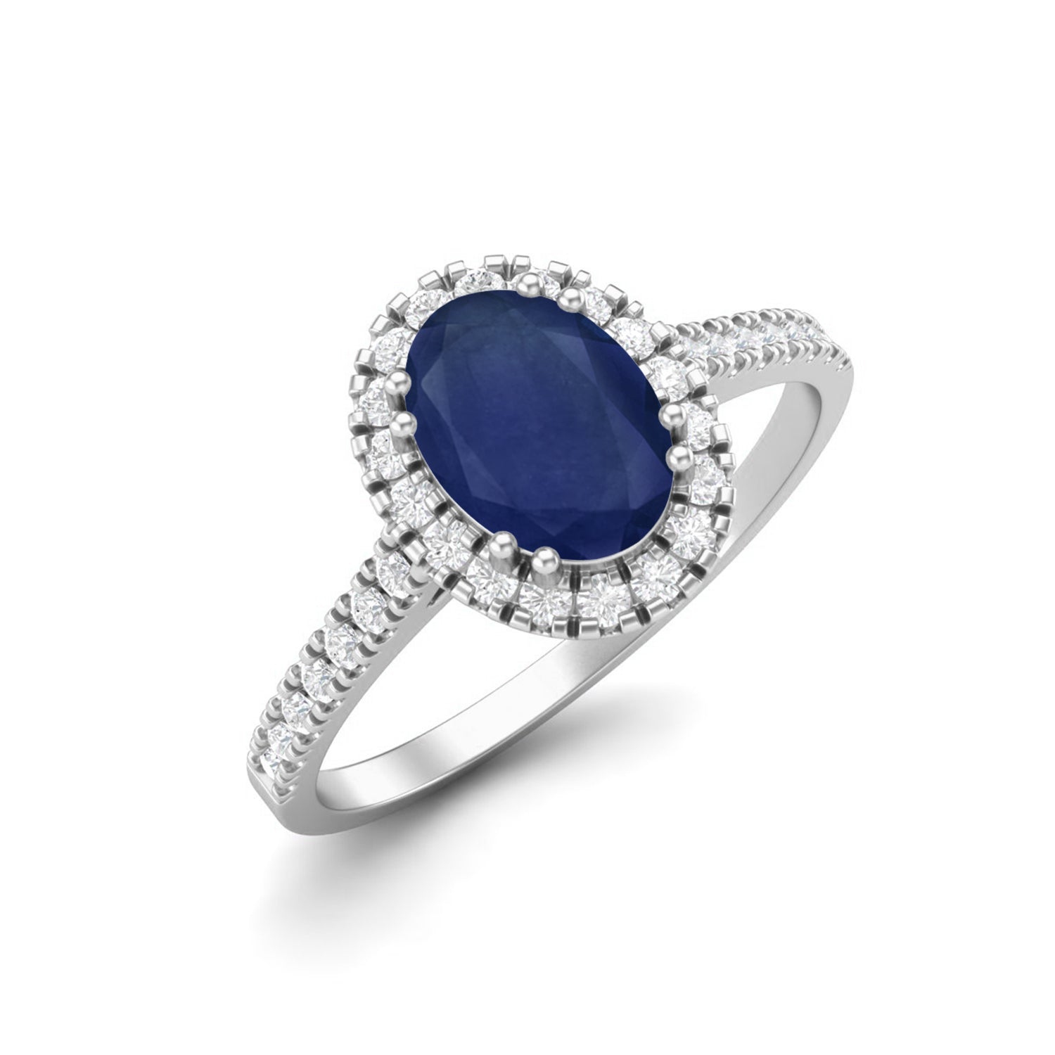 Blue Sapphire Solitaire with Accent Ring – Sterling Silver