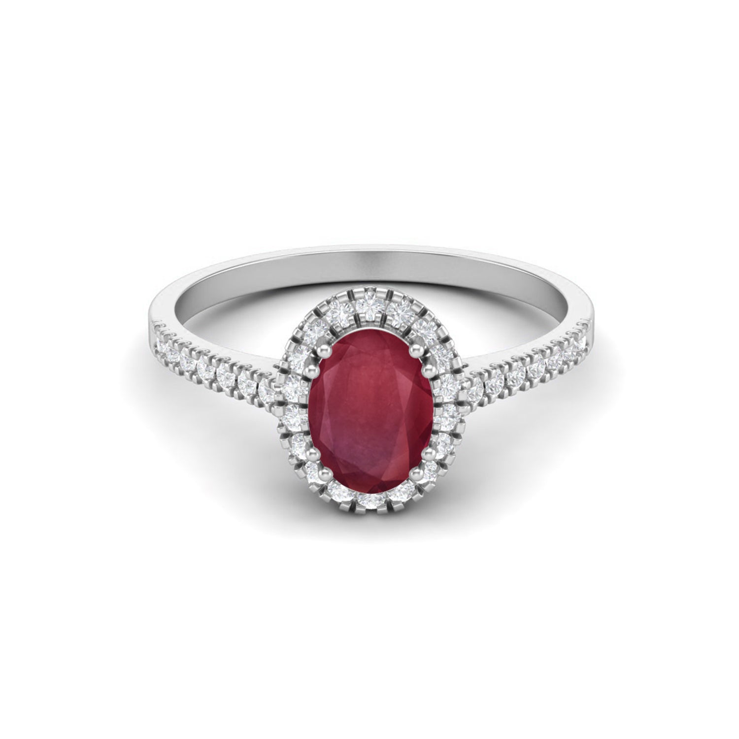 Ruby 1.00 Ct Oval Halo Classic Ring – 14k Yellow Gold
