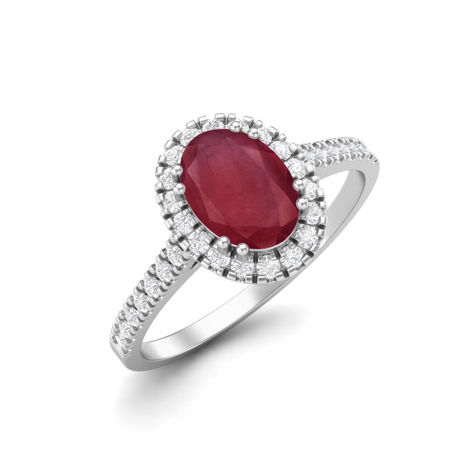 Ruby 1.00 Ct Oval Halo Classic Ring – 14k Yellow Gold
