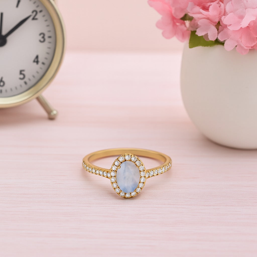 Classic Halo Design Moonstone Ring – Sterling Silver