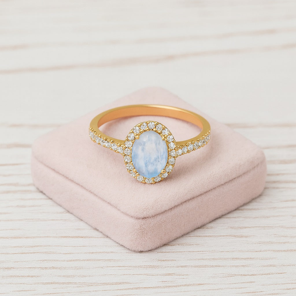 Classic Halo Design Moonstone Ring – Sterling Silver